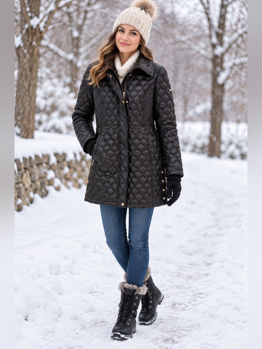 Via Spiga Black Quilted Mid Length Coat Size Medium